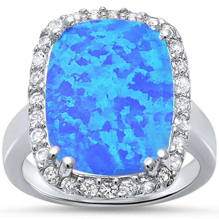 CLOSEOUT!Elegant Blue Fire Opal & Cubic Zirconia .925 Sterling Silver Ring