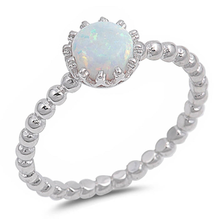 CLOSEOUT!Crown Round White Opal .925 Sterling Silver Ring