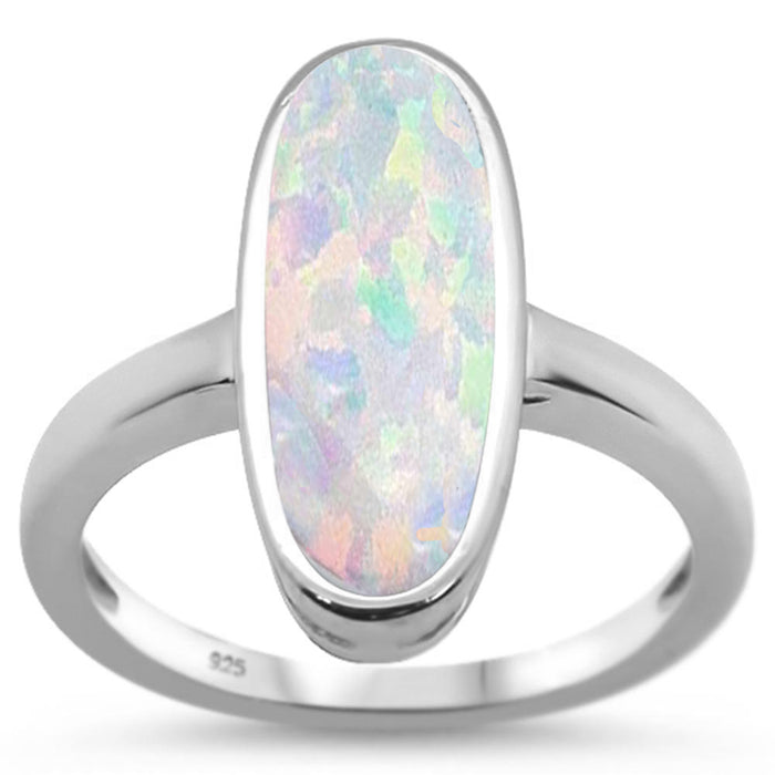 CLOSEOUT! White Opal Oval .925 Sterling Silver Ring Sizes 5-10