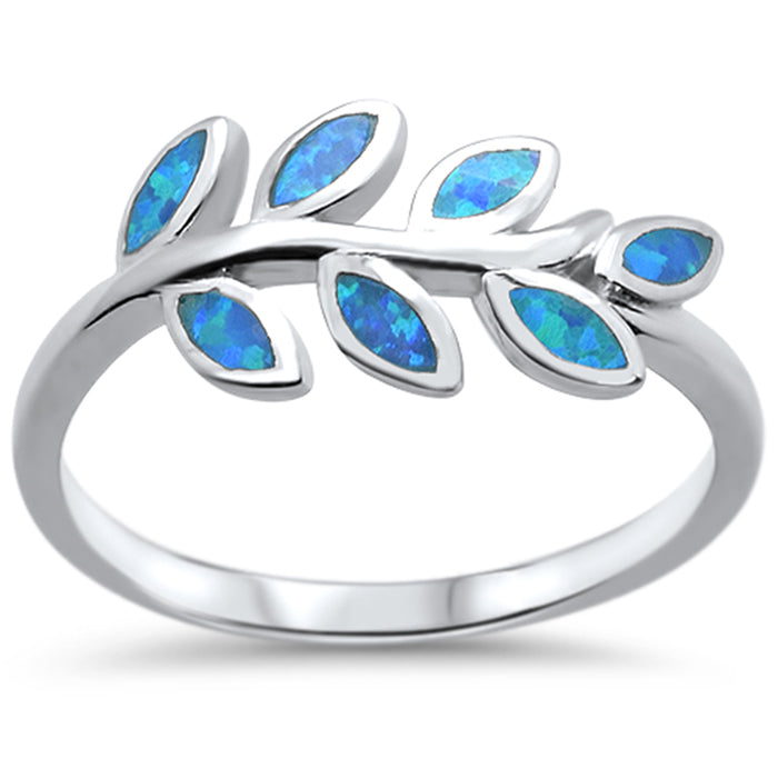 Blue Opal Leaf Design .925 Sterling Silver Ring