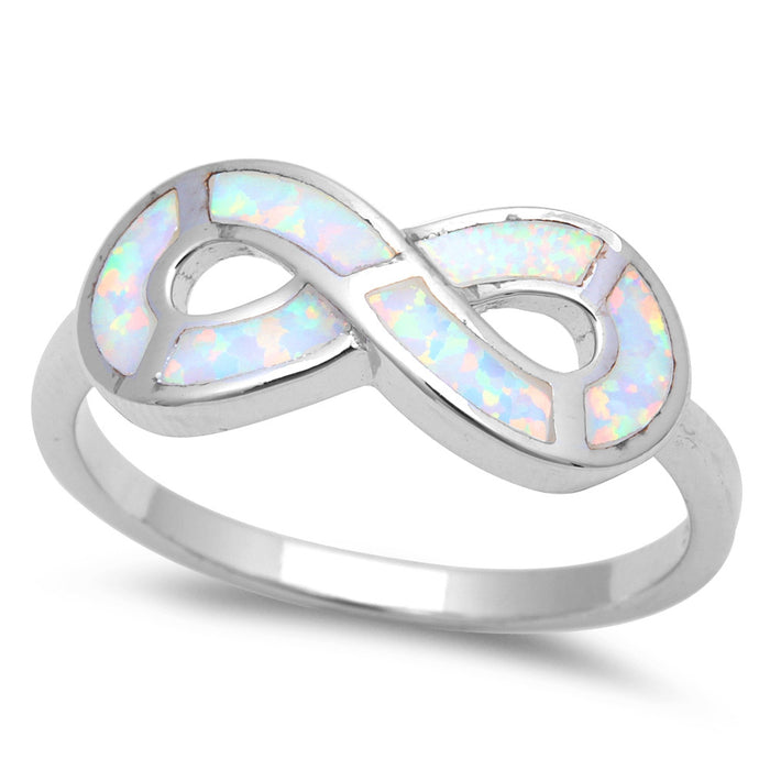 CLOSEOUT! White Opal Infinity Symbol .925 Sterling Silver Ring Sizes 4-12