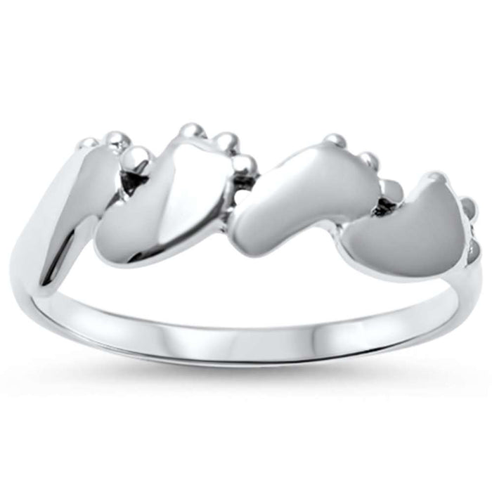 CLOSEOUT! Toes Feet Walking Feet .925 Sterling Silver Ring