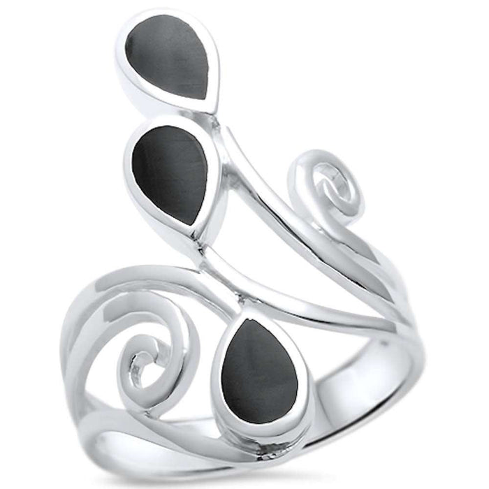 Black Onyx Wrap Around Spiral .925 Sterling Silver Ring