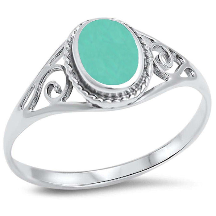 CLOSEOUT!Oval Green Turquoise Filigree .925 Sterling Silver Ring