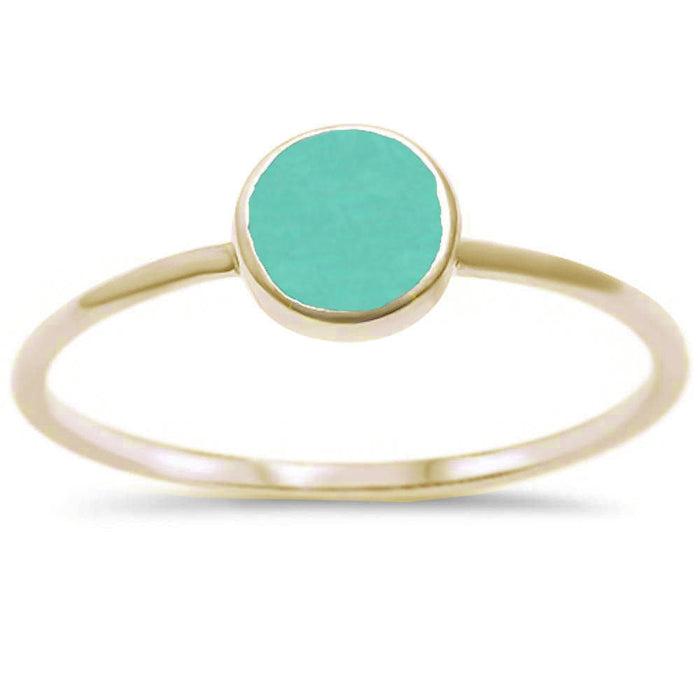 Yellow Gold Plated Round Turquoise .925 Sterling Silver Ring Sizes 5-10